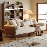 WEHOMZ Walnut 3 Seater Sofa Bed – Modern Japandi Style Convertible Couch with Wooden Frame