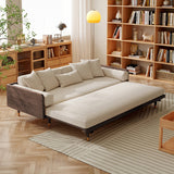 WEHOMZ Walnut 3 Seater Sofa Bed – Modern Japandi Style Convertible Couch with Wooden Frame