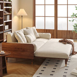 WEHOMZ Walnut 3 Seater Sofa Bed – Modern Japandi Style Convertible Couch with Wooden Frame