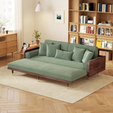 WEHOMZ Walnut 3 Seater Sofa Bed – Modern Japandi Style Convertible Couch with Wooden Frame