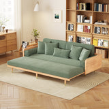 WEHOMZ Walnut 3 Seater Sofa Bed – Modern Japandi Style Convertible Couch with Wooden Frame