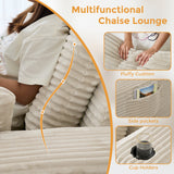 WEHOMZ Modern Oversize Chaise Lounge Sofa Bed in Corduroy with Stackable Ottoman & Storage Features - Available in Caramel, Blue-Gray, Beige