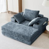 WEHOMZ Modern Oversize Chaise Lounge Sofa Bed in Corduroy with Stackable Ottoman & Storage Features - Available in Caramel, Blue-Gray, Beige