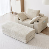 WEHOMZ Modern Oversize Chaise Lounge Sofa Bed in Corduroy with Stackable Ottoman & Storage Features - Available in Caramel, Blue-Gray, Beige