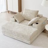 WEHOMZ Modern Oversize Chaise Lounge Sofa Bed in Corduroy with Stackable Ottoman & Storage Features - Available in Caramel, Blue-Gray, Beige