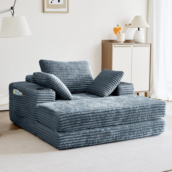 WEHOMZ Modern Oversize Chaise Lounge Sofa Bed in Corduroy with Stackab