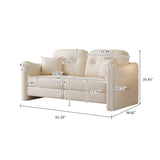 Modern Beige Sofa with Solid Wood Frame & Faux Leather Upholstery