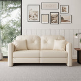 Modern Beige Sofa with Solid Wood Frame & Faux Leather Upholstery