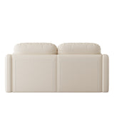 Modern Beige Sofa with Solid Wood Frame & Faux Leather Upholstery