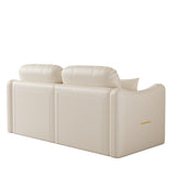 Modern Beige Sofa with Solid Wood Frame & Faux Leather Upholstery