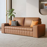 Modern Leather Sleeper Sofa with Storage in Light Gray & Orange - Comfortable & Stylish