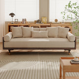 WEHOMZ Modern Japandi Sofa Bed in Ivory Cotton-Linen with Extendable Solid Wood Base