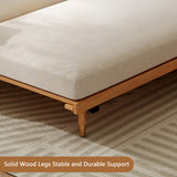 WEHOMZ Modern Japandi Sofa Bed in Ivory Cotton-Linen with Extendable Solid Wood Base