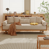 WEHOMZ Modern Japandi Sofa Bed in Ivory Cotton-Linen with Extendable Solid Wood Base