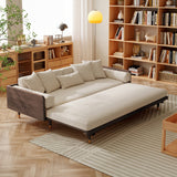 WEHOMZ Modern Japandi Sofa Bed in Ivory Cotton-Linen with Extendable Solid Wood Base