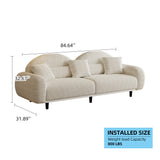 Modern White Sherpa 84" Upholstered Sofa with Black Solid Wood Legs & Soft Foam Cushion