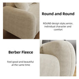 Modern White Sherpa 84" Upholstered Sofa with Black Solid Wood Legs & Soft Foam Cushion