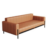 Modern Brown Leather Loveseat Sofa Bed with Square Arms & Metal Legs