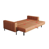 Modern Brown Leather Loveseat Sofa Bed with Square Arms & Metal Legs