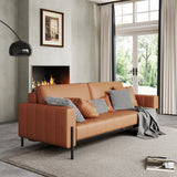 Modern Brown Leather Loveseat Sofa Bed with Square Arms & Metal Legs