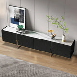 WEHOMZ 86.6'' Media Console TV Stand with Faux Marble Top & Storage - Beige & Black