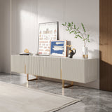 WEHOMZ 86.6'' Media Console TV Stand with Faux Marble Top & Storage - Beige & Black