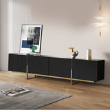 WEHOMZ 86.6'' Media Console TV Stand with Faux Marble Top & Storage - Beige & Black
