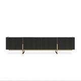 WEHOMZ 86.6'' Media Console TV Stand with Faux Marble Top & Storage - Beige & Black