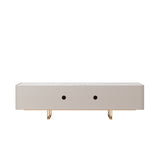 WEHOMZ 86.6'' Media Console TV Stand with Faux Marble Top & Storage - Beige & Black