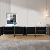 WEHOMZ 86.6'' Media Console TV Stand with Faux Marble Top & Storage - Beige & Black