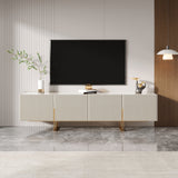 WEHOMZ 86.6'' Media Console TV Stand with Faux Marble Top & Storage - Beige & Black