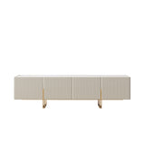 WEHOMZ 86.6'' Media Console TV Stand with Faux Marble Top & Storage - Beige & Black