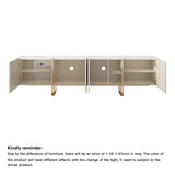 WEHOMZ 86.6'' Media Console TV Stand with Faux Marble Top & Storage - Beige & Black