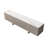 WEHOMZ 86.6'' Media Console TV Stand with Faux Marble Top & Storage - Beige & Black