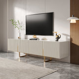 WEHOMZ 86.6'' Media Console TV Stand with Faux Marble Top & Storage - Beige & Black
