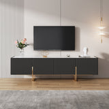 WEHOMZ 86.6'' Media Console TV Stand with Faux Marble Top & Storage - Beige & Black