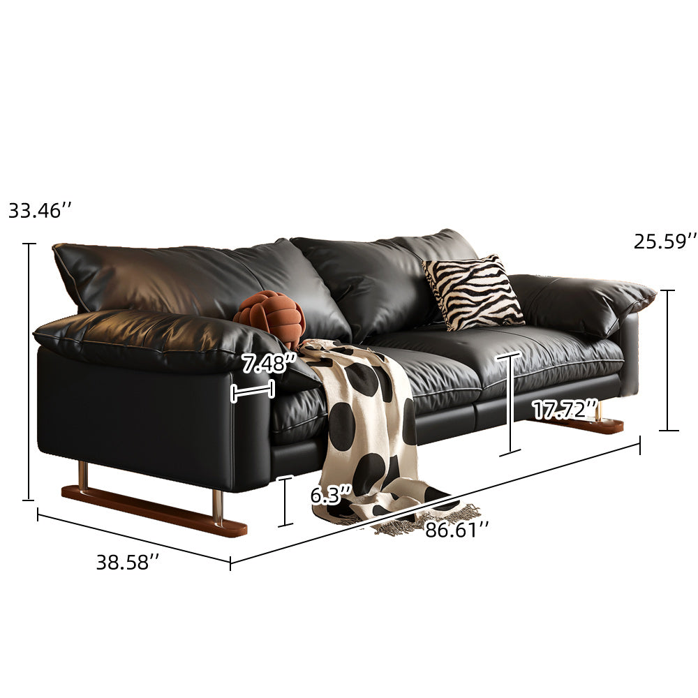 WEHOMZ Vintage Faux Leather Sofa Black & Beige, Soft Feather-Fill, Spacious 3-Seater