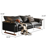 WEHOMZ Vintage Faux Leather Sofa Black & Beige, Soft Feather-Fill, Spacious 3-Seater