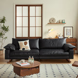 WEHOMZ Vintage Faux Leather Sofa Black & Beige, Soft Feather-Fill, Spacious 3-Seater