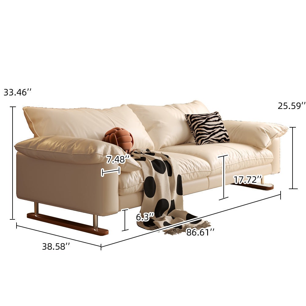 WEHOMZ Vintage Faux Leather Sofa Black & Beige, Soft Feather-Fill, Spacious 3-Seater