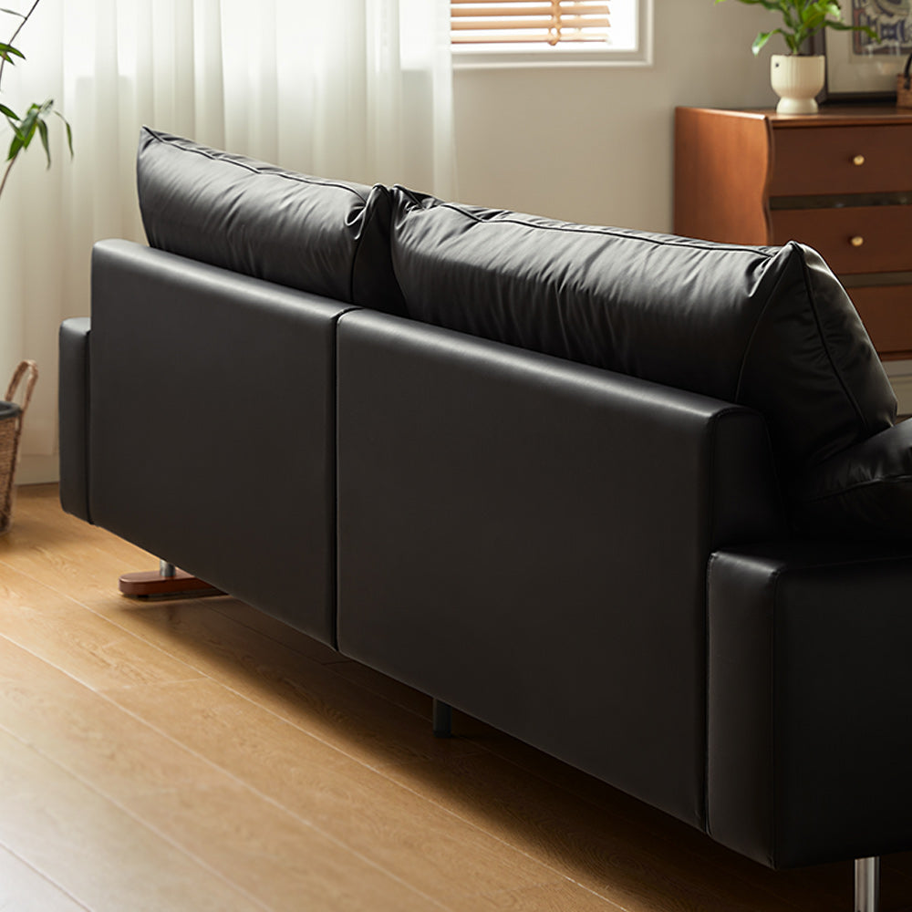WEHOMZ Vintage Faux Leather Sofa Black & Beige, Soft Feather-Fill, Spacious 3-Seater