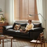 WEHOMZ Vintage Faux Leather Sofa Black & Beige, Soft Feather-Fill, Spacious 3-Seater