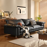 WEHOMZ Vintage Faux Leather Sofa Black & Beige, Soft Feather-Fill, Spacious 3-Seater