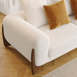 WEHOMZ Modern White 3-Seater Sofa with Sherpa Fabric & Solid Wood Legs