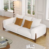 WEHOMZ Modern White 3-Seater Sofa with Sherpa Fabric & Solid Wood Legs