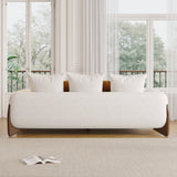 WEHOMZ Modern White 3-Seater Sofa with Sherpa Fabric & Solid Wood Legs