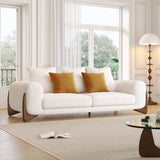 WEHOMZ Modern White 3-Seater Sofa with Sherpa Fabric & Solid Wood Legs