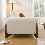 WEHOMZ Modern White 3-Seater Sofa with Sherpa Fabric & Solid Wood Legs