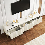 Modern Beige TV Stand with Storage Drawers & Metal Foot - Spacious Entertainment Center