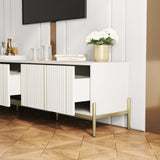Modern Beige TV Stand with Storage Drawers & Metal Foot - Spacious Entertainment Center